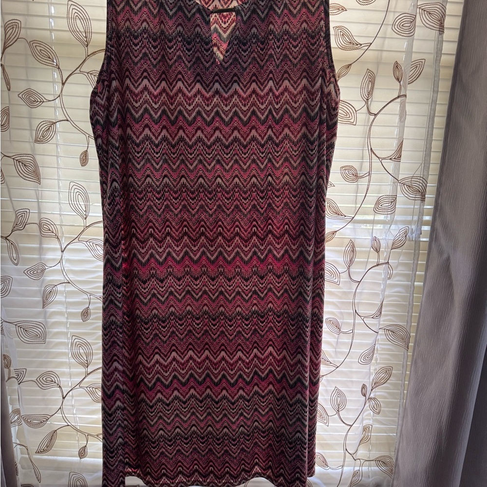 Tacera Pink and Black Chevron Midi Dress